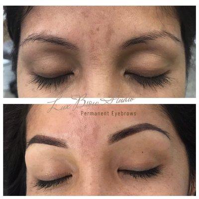 Client's Bare Brows and After Procedure