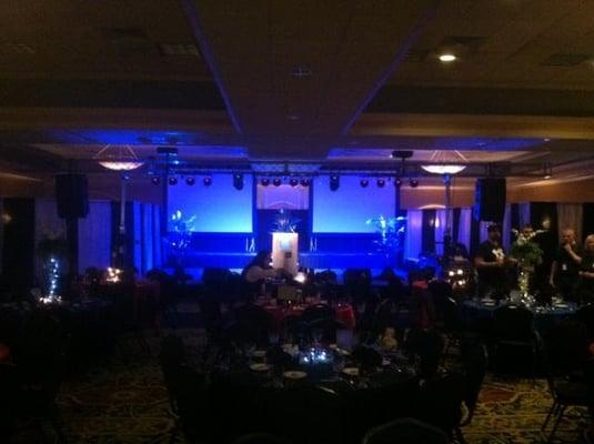 ProShow setup for a corporate event in Holiday Inn's ballroom