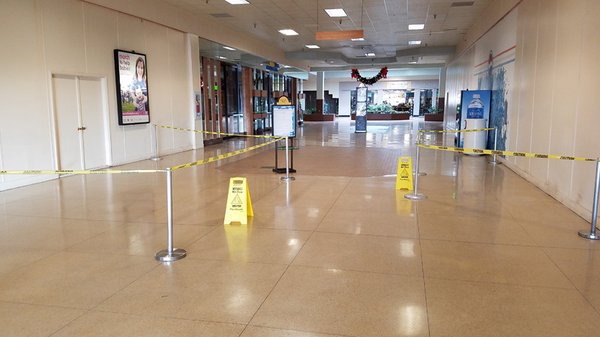 Lots of caution tape up around the mall. Guessing it's for the leaky roof.