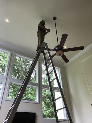 Installing ceiling fan and recessed light 20 feet high