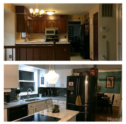 Before and after picture of a kitchen.