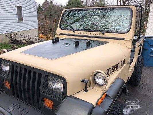 Side hood vinyl decals and windshield frame decal by Signarama Herndon.