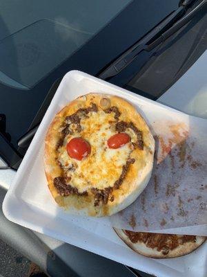 Haha smily Soujouk and cheese on top of meat pie. The right amount of flavoring