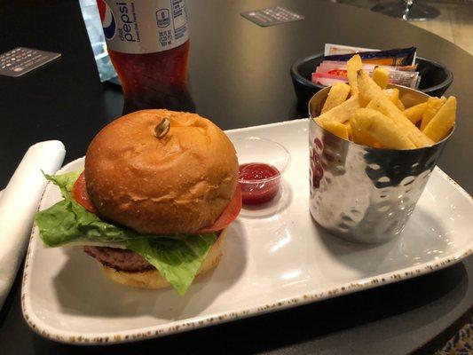 Burger and fries. Yum!!