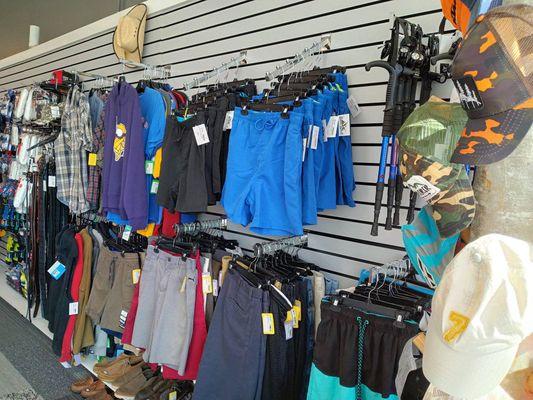 Large variety of men's, kid's, and women's apparel and shoes.