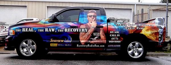 Auto Art Vinyl Graphics vehicle wrap for Indian Bob's Recovery Radio Raw radio show on Seaview Radio