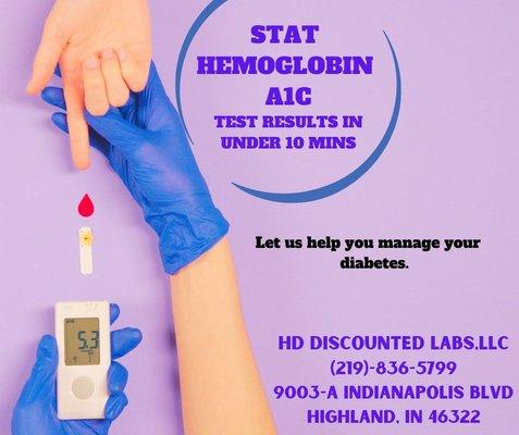 HD Discounted Lab offers STAT A1c testing

Call for more information: 219-836-5799