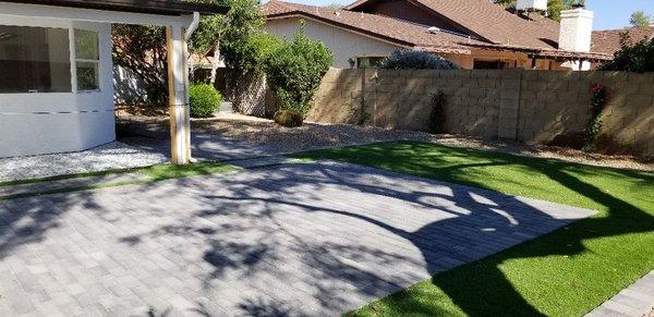 grey pavers artificial turf