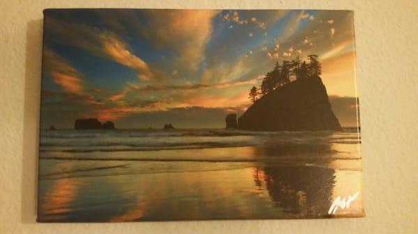 Art I purchased. Photo of Second Beach, WA on canvas. $39