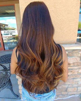 I took this all natural virgin color to a #Balayage yummy caramel color!