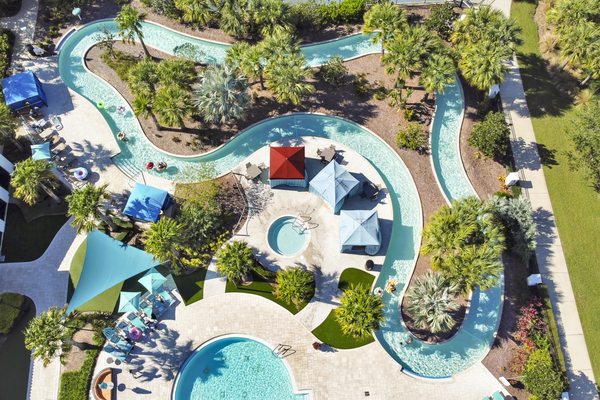 Resort locations with water parks and lazy rivers.