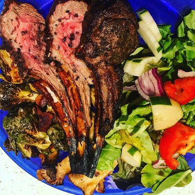 Lamb chops and crispy Brussels