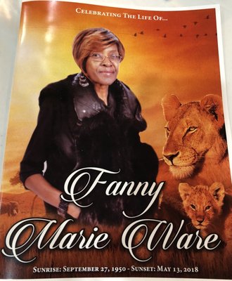 Program for my cousin Fanny Marie Ware done by SSMED7A