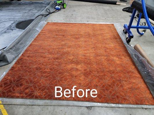 Home owner wanted to tone down the bright orange, so we dyed the rug darker