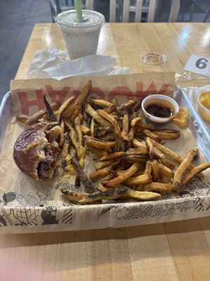 Pretzel Club with fries and a Oreo shake