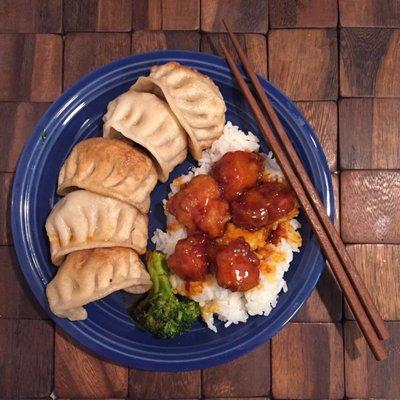 Fried dumplings and General Tsao's take out (not full portions)