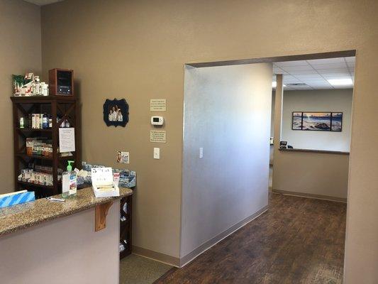 Front hallway leading to adjustment and therapy rooms.