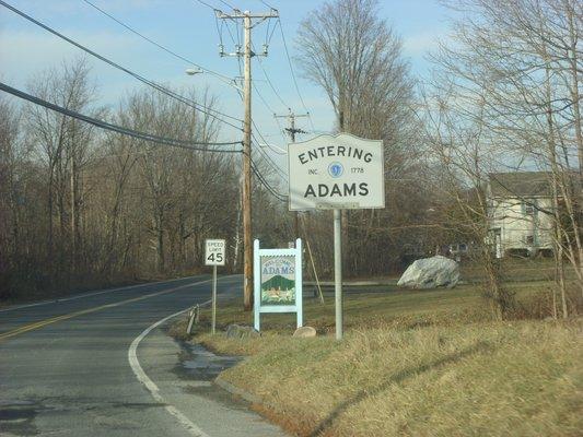 Entering Adams from Cheshire.