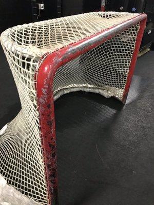 Close up of an actual hockey net