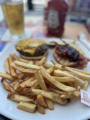 BBQ bacon burger and fries