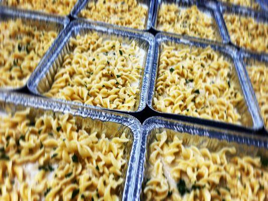 Chicken Tetrazzini-Chicken and Fusilli in Parmesan Cream Sauce.