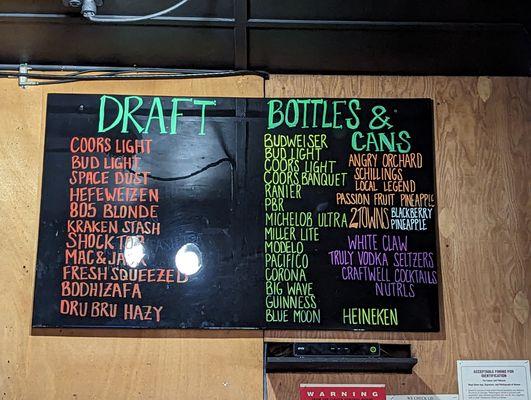 Beer menu.