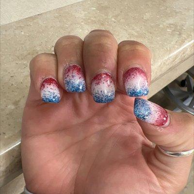 Obsessed with these red white and blue nails. And the Tips are still staying on strong after two weeks