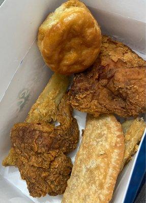 2pc Combo: White (Breast & Wing), Sm Potato Wedges, Biscuit and added Fried Apple Pie