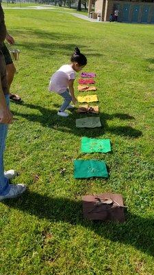 Collecting "ingredients" for their pot of stone soup!