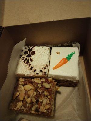 Carrot cake, tiramisu, almond cake