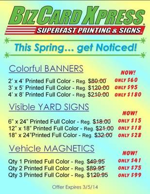 Spring Promotions good through 3/5/2014