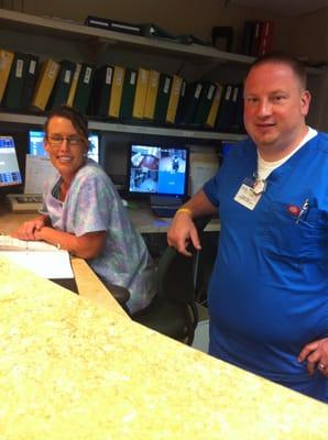 Harriet Thornton and Sean Beard ,radiation therapists" are hard at work.