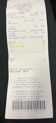 Receipt picture showing Junk Fee