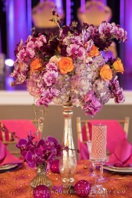 Indian Wedding Decor, flowers, candles, linens.