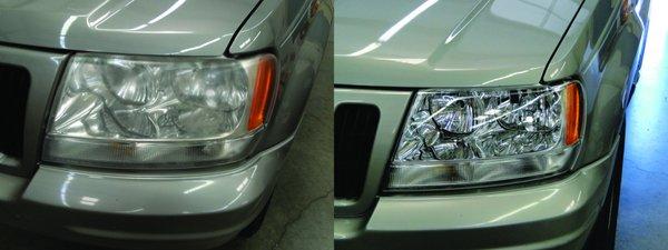 Before and after pic of a Headlight Restoration.