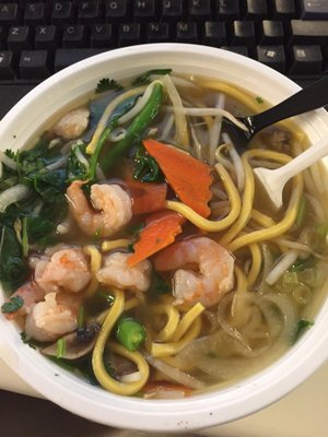 Shrimp soup with egg noodles