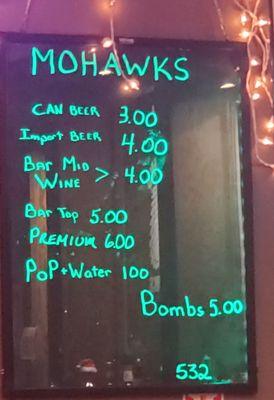 Bar prices