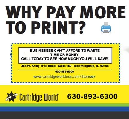 Why pay more to print?  Ink and toner cartridge refills are not only affordable, but environmentally friendly!