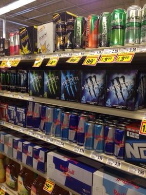 Red bull, NOS, Monster, Amp, Rockstar, and the sugar free alternatives for most