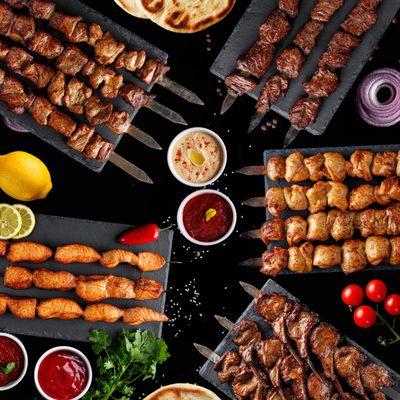 Delicious BBQ sets. Beef BBQ, Chicken BBQ, Salmon BBQ, Lamb BBQ, Pork BBQ