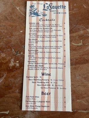 The drink menu