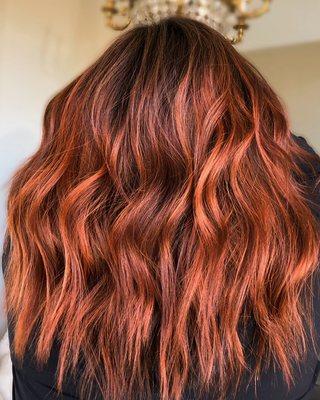 Effortless red & low maintenance color. #colorspecialist #balayage #folsomhairstylist #redhair  #hairsalon #haircolor