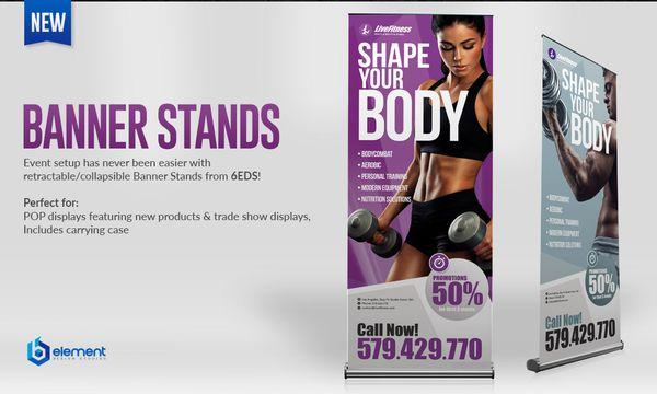 6EDS | Ask about our Banner Stand perfect for POP displays to feature your product & trade show displays. Easy set up!