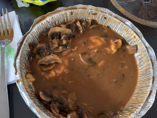 This is a picture of the chicken Marsala I ordered, Smothered in so much gravy I couldn't even see the chicken let alone eat it.