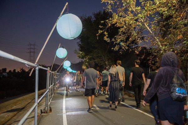 Interactive installation along the Los Angeles River by Projected Visions during the 2018 Frogtown Artwalk