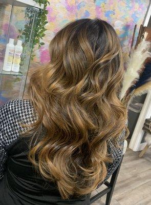 Caramel balayage and layered cut