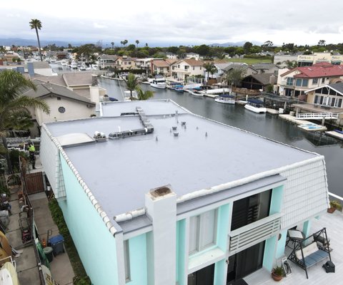 Beautiful 60 mil PVC roof ideal for flat roofs with ponding water.