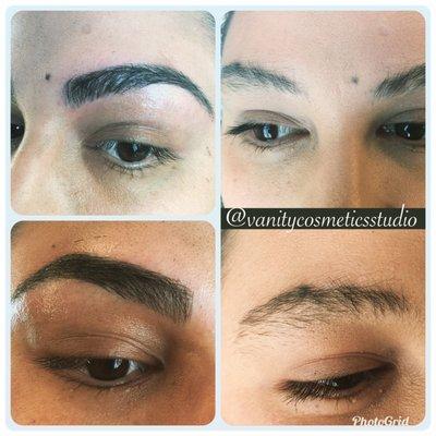 Dramatic before and after of Microblading on a these much needed brows