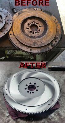 Flywheel Resurfacing. Before and After photos