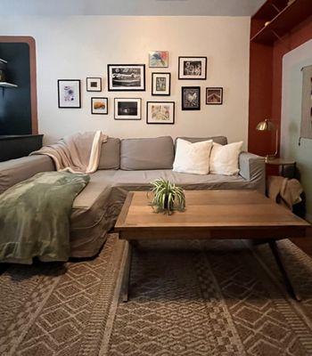 Living room in a Northern Arizona short term rental using clients existing furniture and accessories.